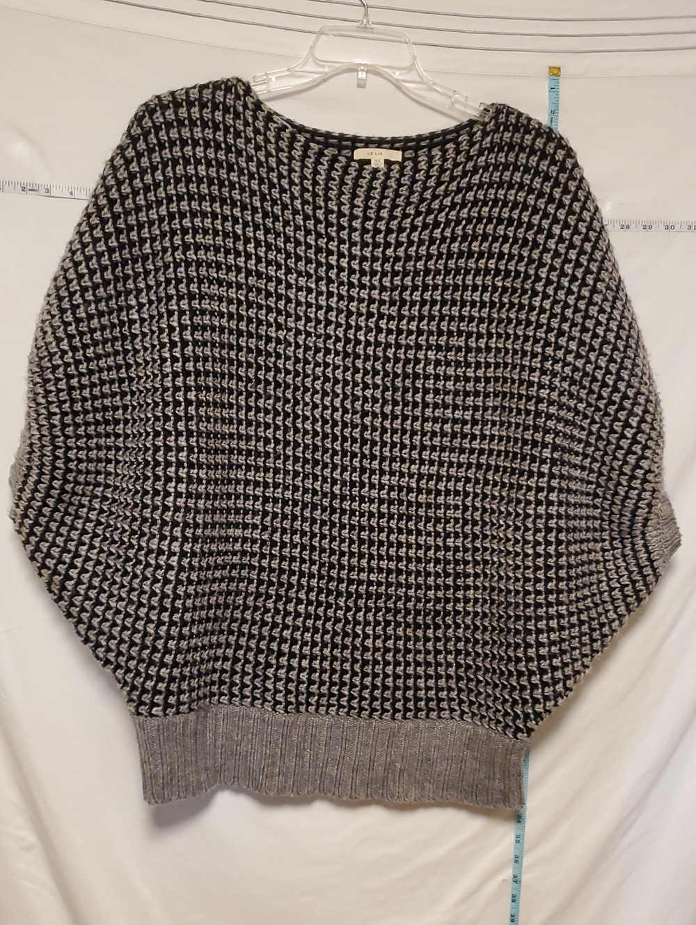 Le Lis Two-Tone Black & Gray Chunky Waffle Knit Oversized Poncho Sweater M/L